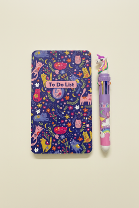 Cat To Do List Notepad & Unicorn Pen Gift Set