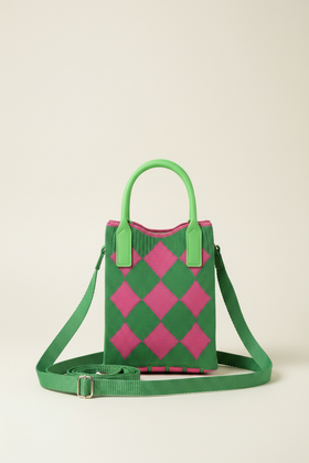 Argyle Knit Phone Bag – Green & Pink