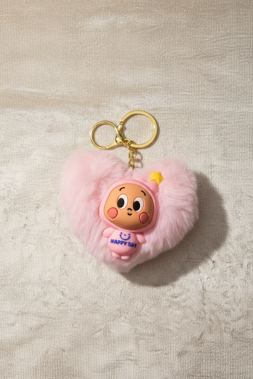 Pink Fluffy Heart Keychain